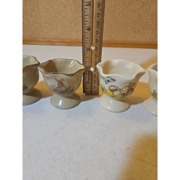 Lot Of 4 Vintage Egg Cup Holders Bunny Rabbit Design - Picture 8 of 9